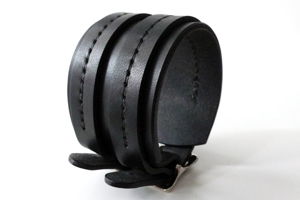 All-Black Double Strap Saddle Stitch Cuff