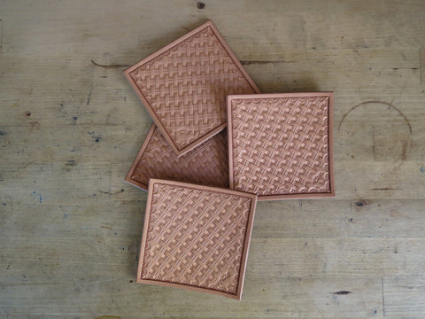 Hand Stamped Leather Coasters x 4