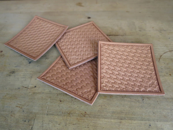 Hand Stamped Leather Coasters x 4