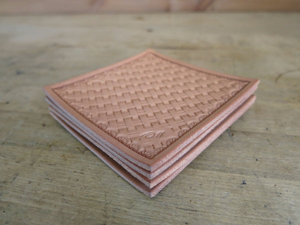 Hand Stamped Leather Coasters x 4
