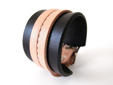 Black & Tan One Strap Saddle Stitch Cuff