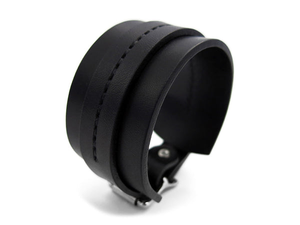All-Black One Strap Saddle Stitch Cuff