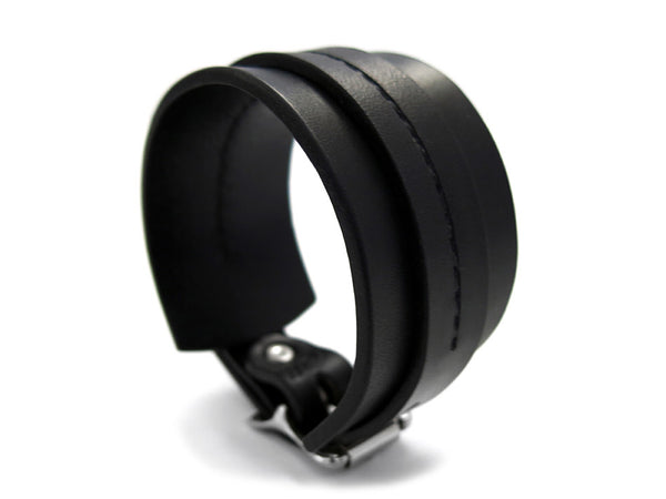 All-Black One Strap Saddle Stitch Cuff