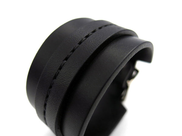 All-Black One Strap Saddle Stitch Cuff