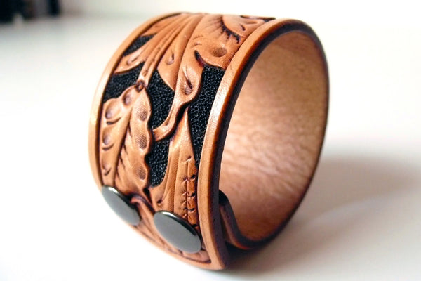 Tan & Black Wild Rose Cuff