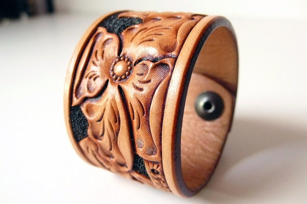 Tan & Black Wild Rose Cuff