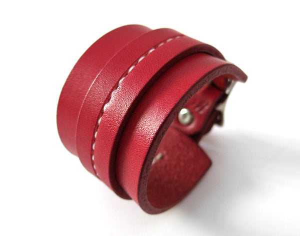 Red One Strap Saddle Stitch Cuff